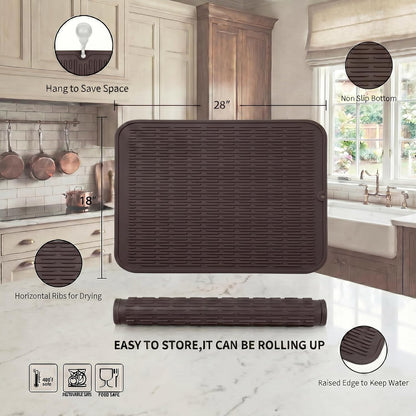 MicoYang Silicone Dish Drying Mat for Multiple Usage,Easy clean,Eco-friendly,Heat-resistant Silicone Mat for Kitchen Counter,Sink,Bar,Bottle,or Cup Green M 17 inches x 6 inches