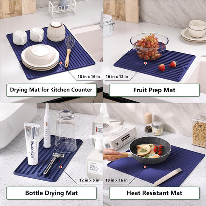 Dish Drying Mat, Mini Silicone Drying Mat for Kitchen Counter, Heat Resistant Silicone Mat for Countertop Protector, Super Thick Non-Slip Dish Drying Pad for Coffee Cup/Bottle/Glassware