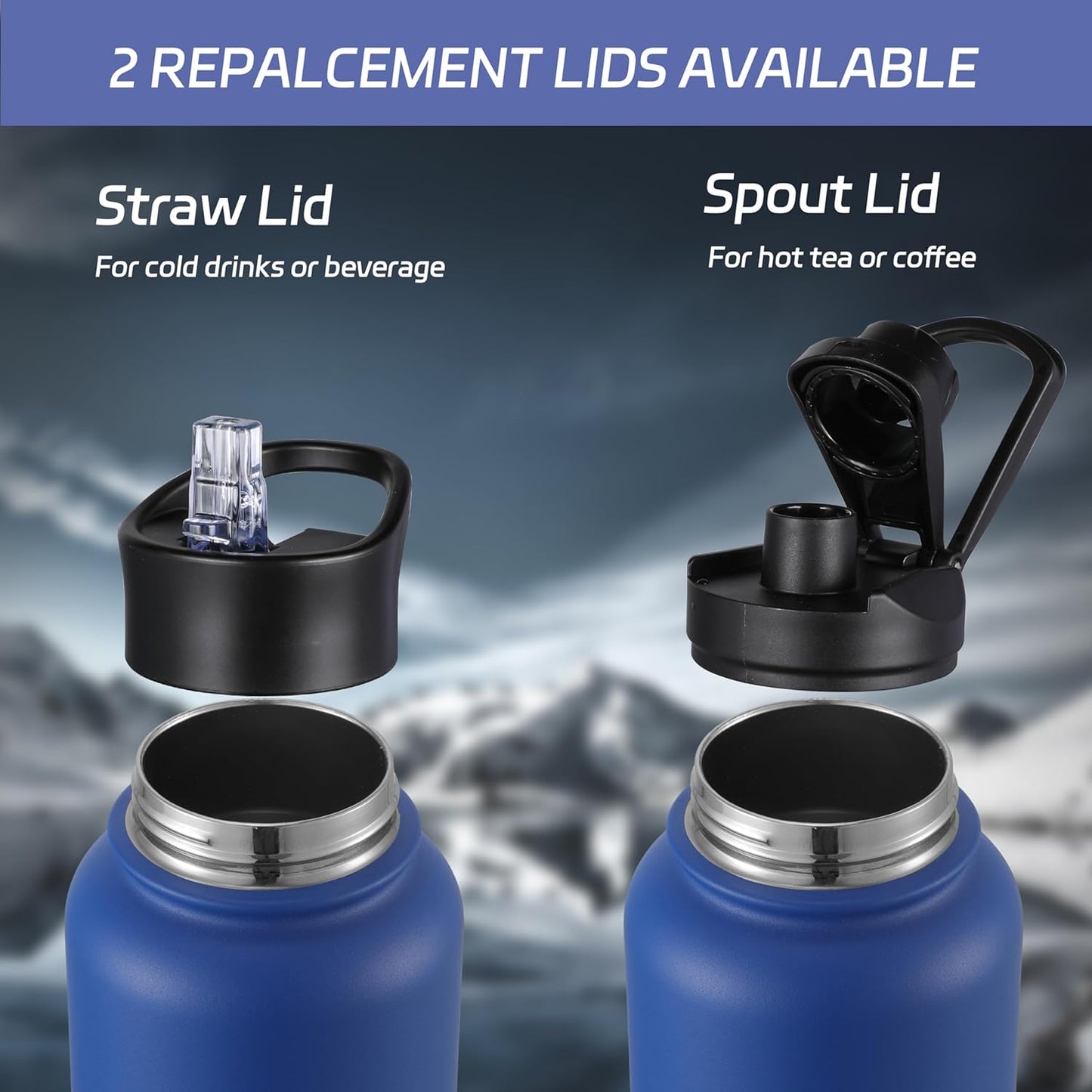 HASLE OUTFITTERS 32 oz Insulated Water Bottle Stainless Steel Double Walled Vacuum Sports Water Bottle with 2 Lids (Straw and Spout Lid) for Gym Camping Hiking(Black,1)