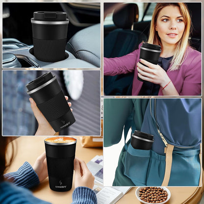 MOMSIV 12oz Travel Mug, Insulated Coffee Cup with Leakproof Lid, Travel Coffee Mug Vacuum Stainless Steel Double Walled Reusable Coffee Cup for Hot and Cold Water Coffee