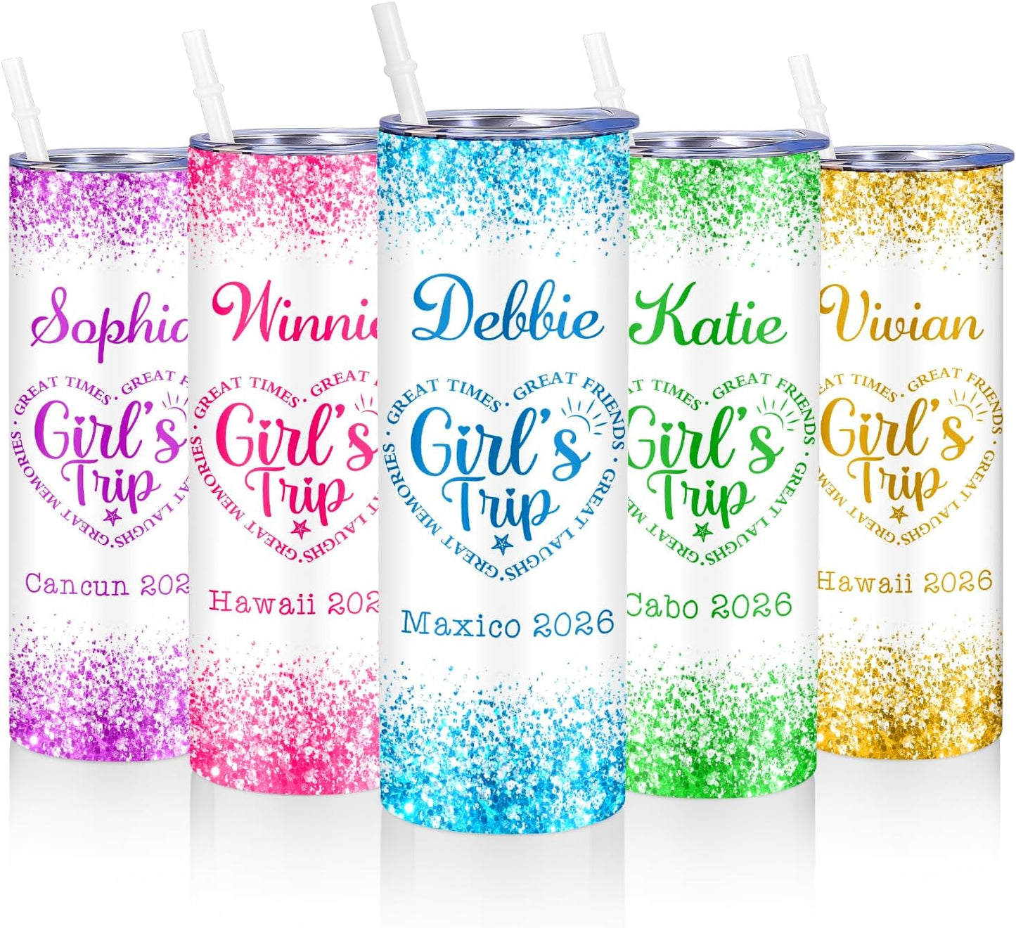 Girl Trip Gifts for Women, Personalized Girls Trip Tumblers with Name Text, Custom Beach Tumbler, Road Trips Vacation Cruise Cup with Lid and Straw, Bachelorette Party Girl Weekend Gift For Friend