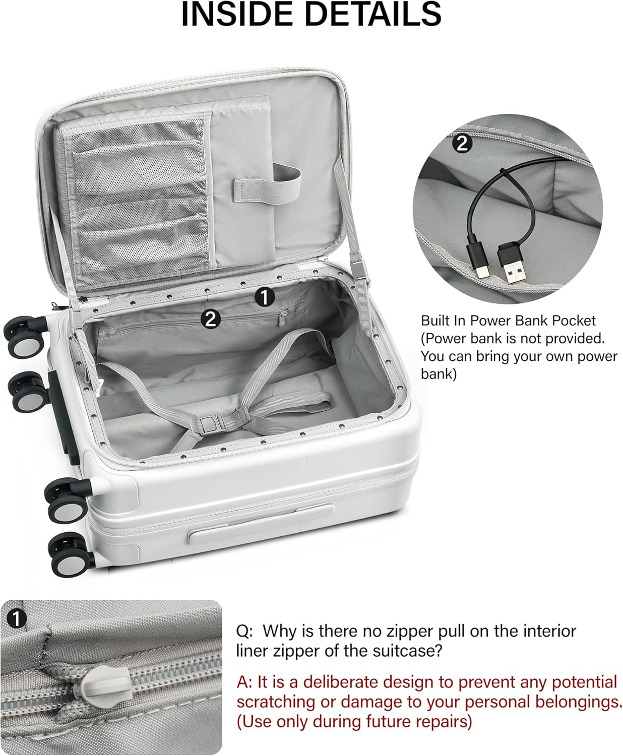 Hanke 20 Inch Expandable Carry On Luggage with Cup Holder 22x14x9 Airline Approved, Top Opening Hard Shell Suitcases with Wheels, Carry-On Travel Suitcase Trunk Luggage with Lock, Smoke White
