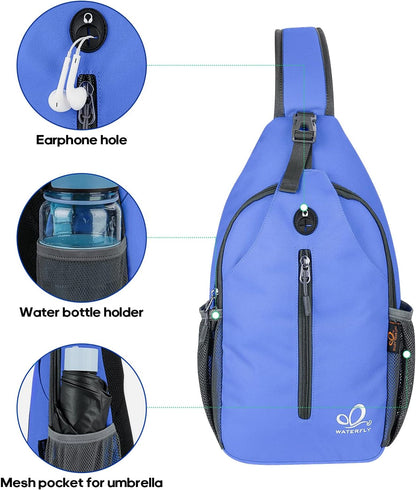 WATERFLY Crossbody Sling Backpack Sling Bag Travel Hiking Chest Bag Daypack (Black)