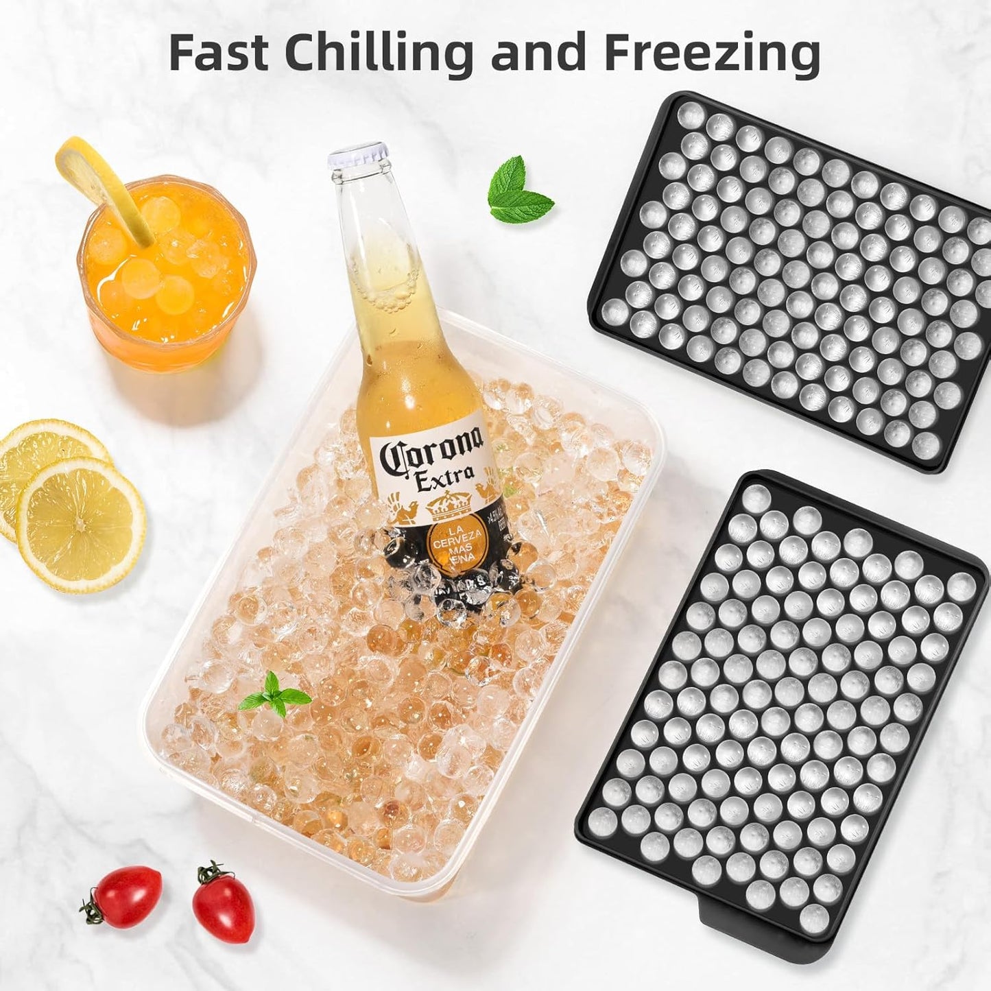 WIBIMEN Mini Ice Cube Trays, 0.55” Tiny Pebble Ice for Iced Coffee & Cocktails, Fast Chill, Easy Twist Release, Stackable with Lid & Storage Bin (4 Pack, Blue)