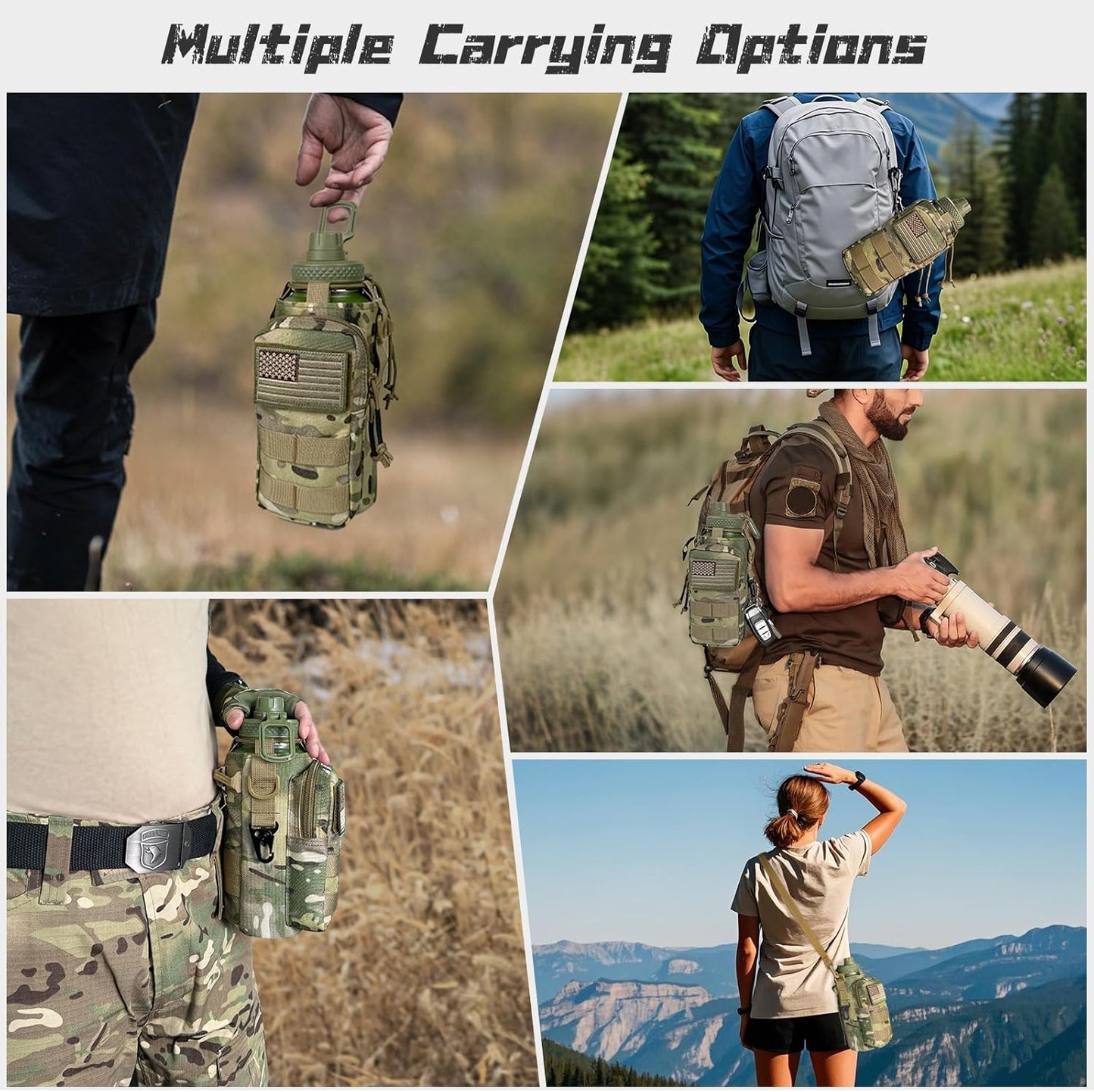32 oz Insulated Water Bottle with Sleeve - Tactical Stainless Steel Gym Water Bottles for Men, Sports Water Bottle for Hiking Camping Outdoor with Camo Pouch