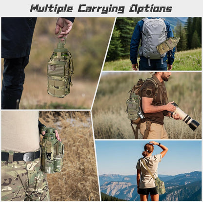 32 oz Insulated Water Bottle with Sleeve - Tactical Stainless Steel Gym Water Bottles for Men, Sports Water Bottle for Hiking Camping Outdoor with Camo Pouch