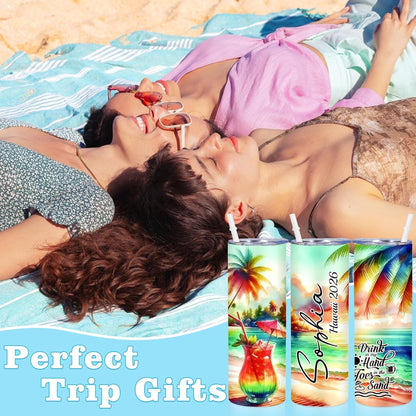 Girl Trip Gifts for Women, Personalized Girls Trip Tumblers with Name Text, Custom Beach Tumbler, Road Trips Vacation Cruise Cup with Lid and Straw, Bachelorette Party Girl Weekend Gift For Friend
