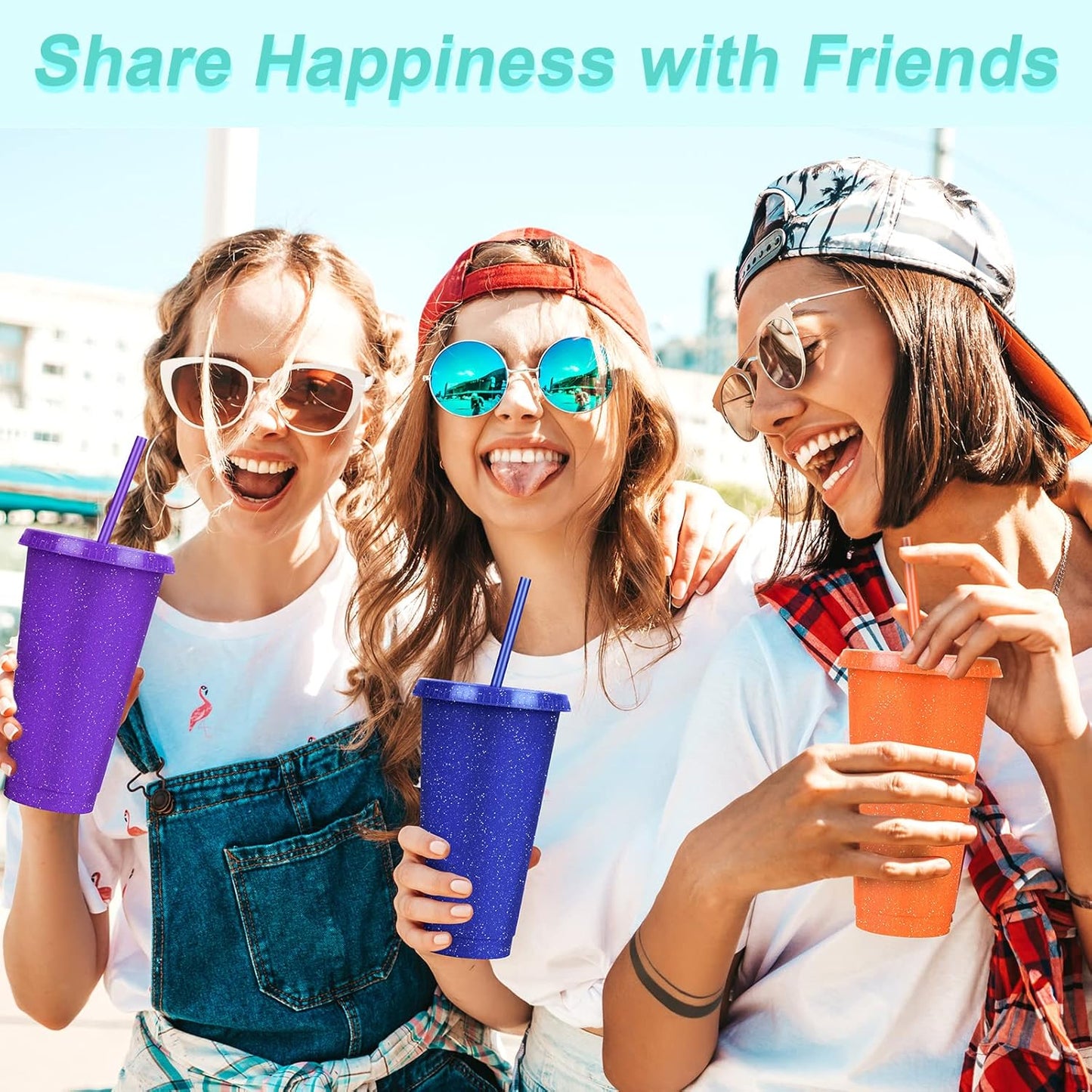 24 Pack Plastic Tumblers with Lids and Straw, Reusable Cups with Lids and Straws Colorful Cups for Cold Drink Iced Coffee, Plastic Tumbler Bulk for Party Birthday Gifts (24 oz, Stylish Colors)