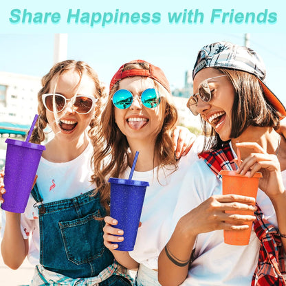 24 Pack Plastic Tumblers with Lids and Straw, Reusable Cups with Lids and Straws Colorful Cups for Cold Drink Iced Coffee, Plastic Tumbler Bulk for Party Birthday Gifts (24 oz, Stylish Colors)
