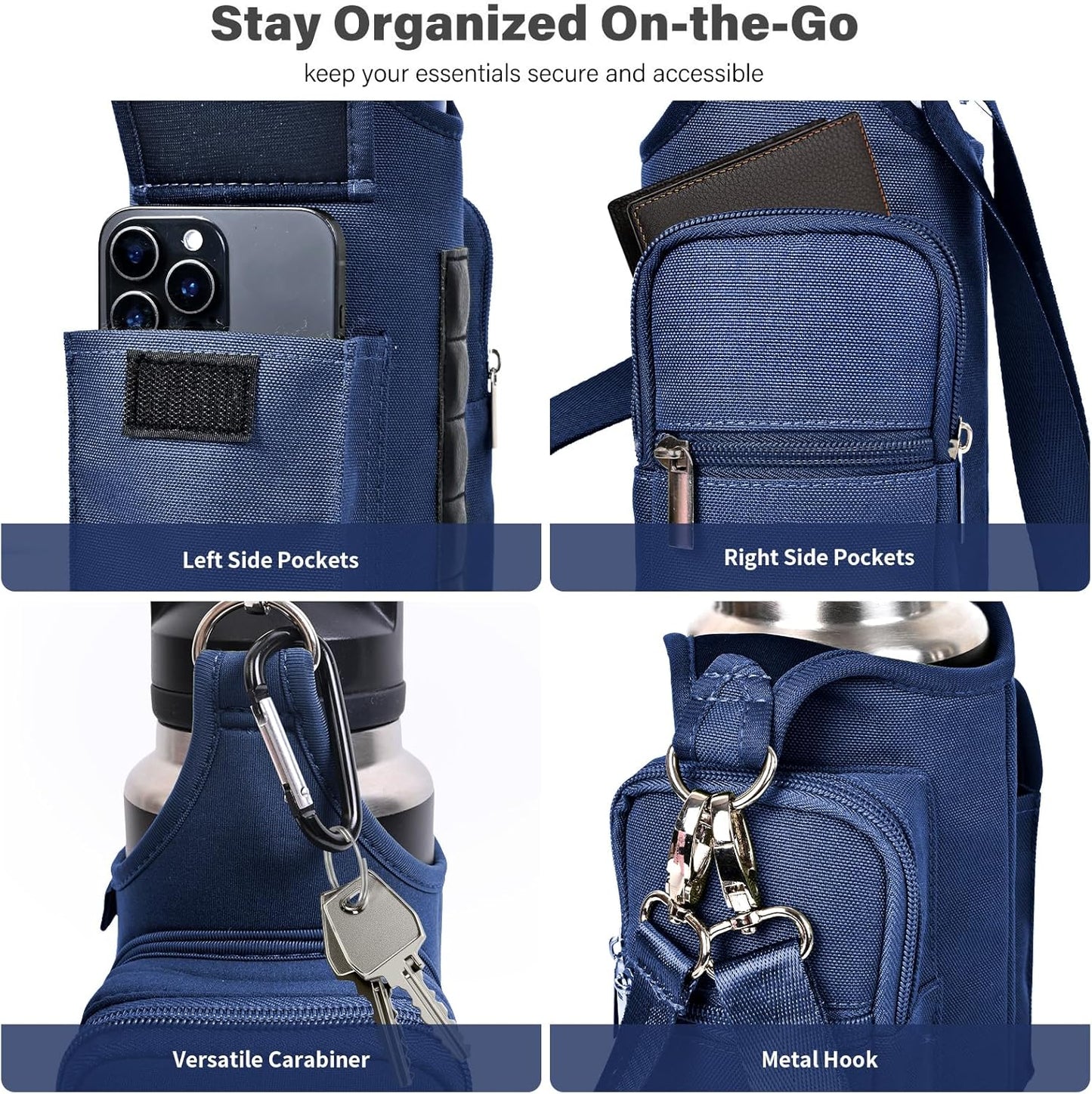 icolor Magnetic Gym Bag Water Bottle Carrier Holder with Phone Pockets & Shoulder Strap,Gym Magnetic Bag 5 Built-in Magnets Gym Accessories Organizer Sling Bottle Bag Pouch Sleeve