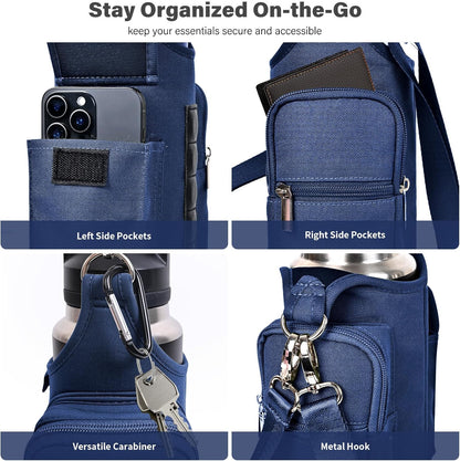 icolor Magnetic Gym Bag Water Bottle Carrier Holder with Phone Pockets & Shoulder Strap,Gym Magnetic Bag 5 Built-in Magnets Gym Accessories Organizer Sling Bottle Bag Pouch Sleeve