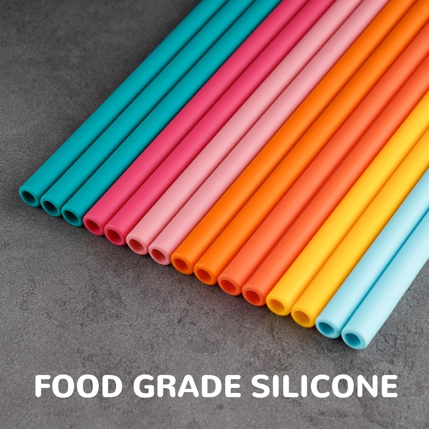 Tomorotec 15PCS Reusable Silicone Drinking Straws w/ 2 Brushes, Fit for Stanley Tumbler 40oz 30oz 20oz, 12" Long Customizable for Various Drinkware, Dishwasher Safe, BPA-Free, Safe for Teeth (Macaron)