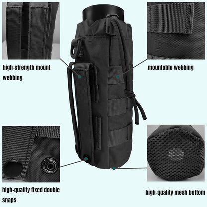 Tactical MOLLE Water Bottle Holder, Upgraded Water Bottle Pouch with Drawstring Open Top & Mesh Bottom, 16/24/25/32oz Water Bottle Carrier Bag with D-Ring Hook for Backpack