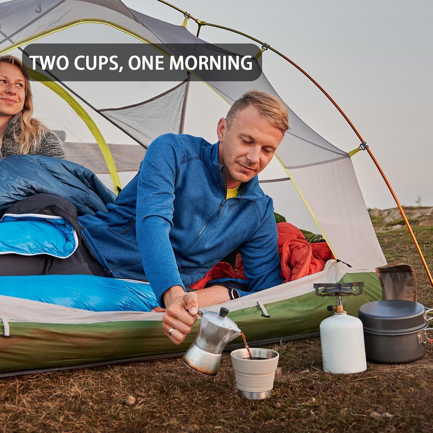 Ultralight Collapsible Travel Cup 16 oz, BPA Free Silicone & Stainless Steel Camping Mug, Foldable Portable Cup for Hiking, Backpacking, Outdoor Coffee Mug (Khaki)