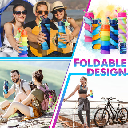 CHENGU 5 Pcs Collapsible Water Bottles 16 oz Portable Foldable Water Bottles Silicone Leak Proof Travel Water Bottle Reusable Sports Water Bottle with Metal Clip for Camping Hiking Travel (Colorful)