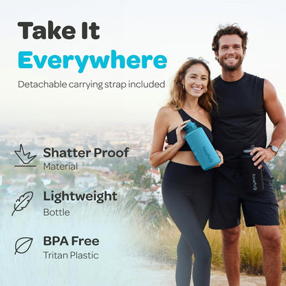 Hydracy Water Bottle with Time Marker -Large BPA Free Water Bottle & No Sweat Sleeve -Leak Proof Gym Bottle with Times to Drink - Ideal for Fitness Sports & Outdoors