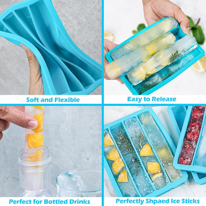 Webake Silicone Ice Cube Trays for Water Bottles Ice Cube Mold 12 Cavity, Easy Release Long Ice Cube Sticks For Bottled Beverage, Soda, Sport Drinks, Burritos Egg, Pack of 3