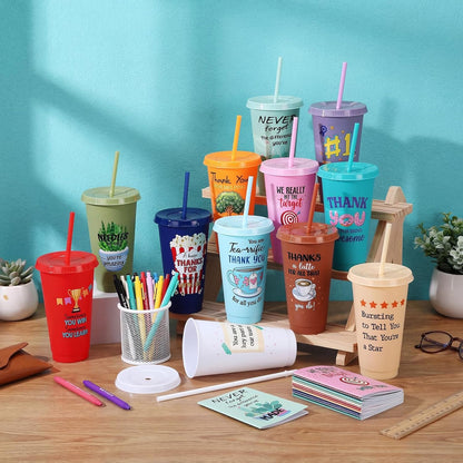 Feifeiya 72 Pcs/ 24 Set Bible Verse Gifts Bulk 24 oz Father's Day Christian Plastic Tumbler with Lids and Straws Inspirational Prayer Notepads Religious Pen Church Cups Gift for Christian Party Favors