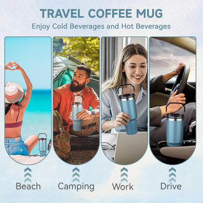 30oz Tumbler with Handle and Flip Straw Lid Double Wall Insulated Travel Coffee Mug Stainless Steel Vacuum Insulated Coffee Tumbler Cup for Hot and Cold Beverages,Leak-proof&BPA-free (30oz,Black)