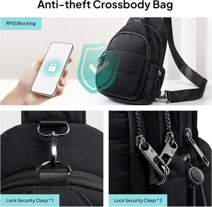 TOPEAST Sling Bag for Women, Anti-Theft Crossbody Bag with RFID Blocking & Water Bottle Holder for Travel, Water-resistant