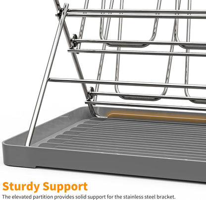 Vertical Baby Bottle Drying Rack, 9 Hooks Vertical Rack Dryer with Drainage Tray for Water Bottles, Drinking Glasses, Mugs, Cups, Foldable, Stainless Steel
