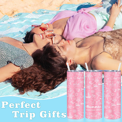 Girl Trip Gifts for Women, Personalized Girls Trip Tumblers with Name Text, Custom Beach Tumbler, Road Trips Vacation Cruise Cup with Lid and Straw, Bachelorette Party Girl Weekend Gift For Friend