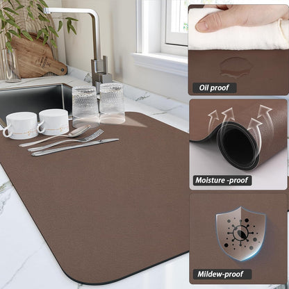 HotLive Dish Drying Mat for Kitchen Counter, Heat Resistant Drainer Mats with Non-slip Rubber Backed, Hide Stain Kitchen Super Absorbent Draining Mat, Easy to Clean Dish Rack Pad, Dark Grey 16"x18"