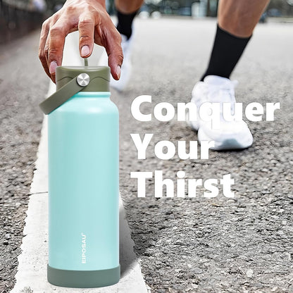 Insulated Water Bottle with Lid & Boot & Stickers, 24 oz Stainless Steel Sweat Free Bottle Keep Cold 24H, BPA-Free Sports Wide Mouth Water Bottle, BlueBlack