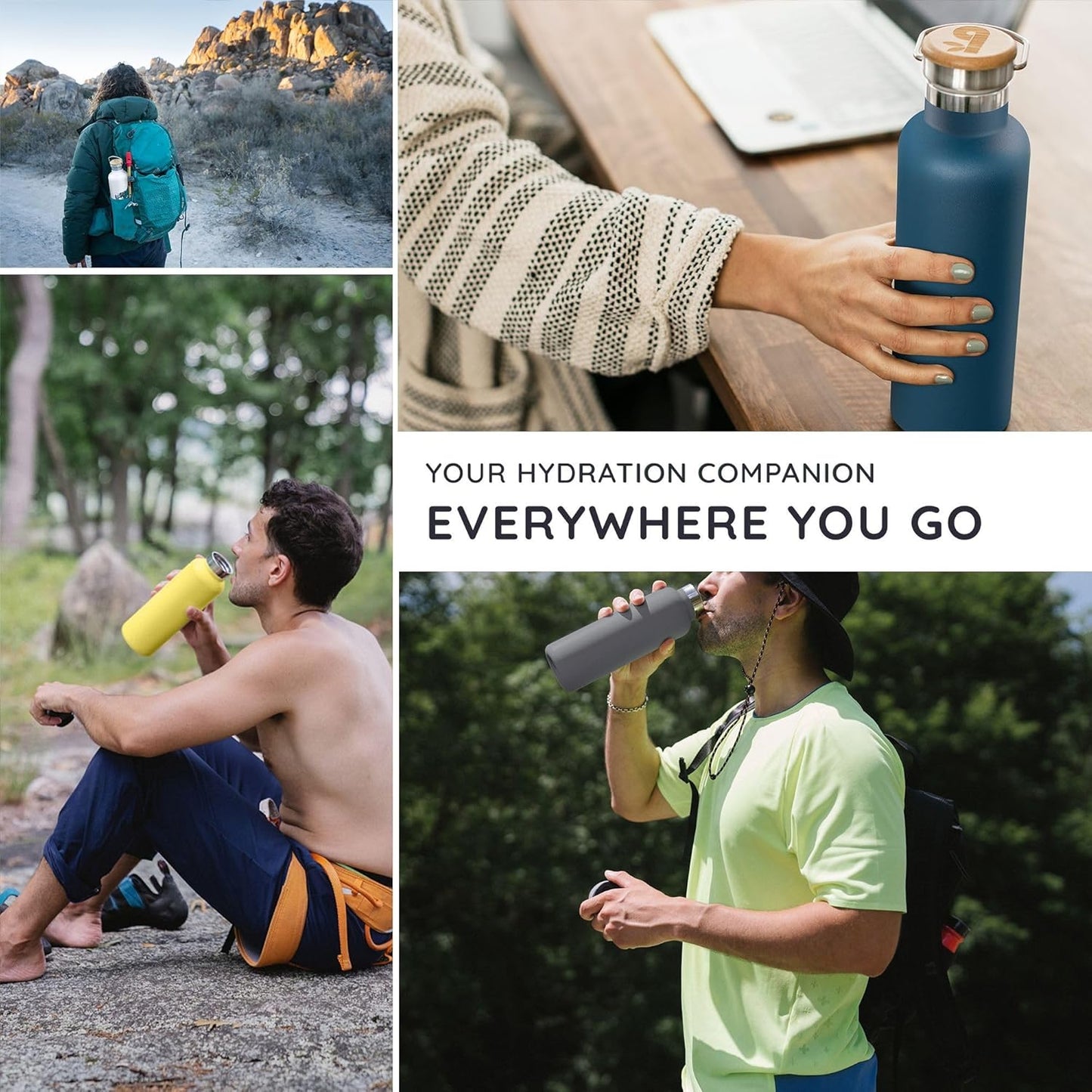Bambaw 24 oz Stainless Steel Water Bottle, Insulated Metal Water Bottle Wide Mouth, Great for Hiking & Travel, With Handle Easy to Carry, Rust-Resistant & Durable (Aegean Blue)