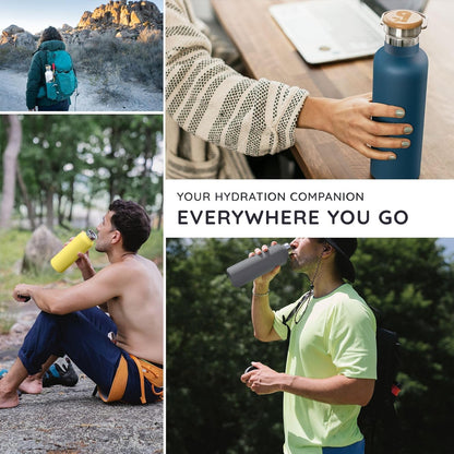 Bambaw 24 oz Stainless Steel Water Bottle, Insulated Metal Water Bottle Wide Mouth, Great for Hiking & Travel, With Handle Easy to Carry, Rust-Resistant & Durable (Aegean Blue)