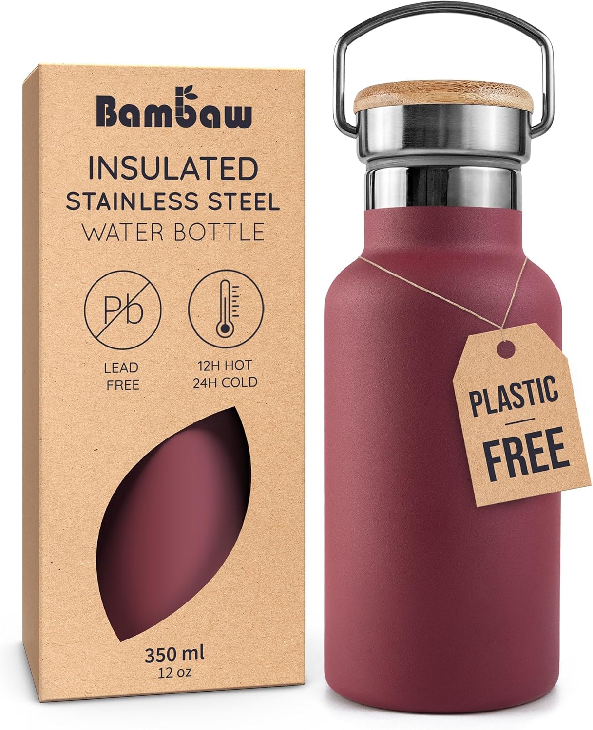 Bambaw 24 oz Stainless Steel Water Bottle, Insulated Metal Water Bottle Wide Mouth, Great for Hiking & Travel, With Handle Easy to Carry, Rust-Resistant & Durable (Aegean Blue)