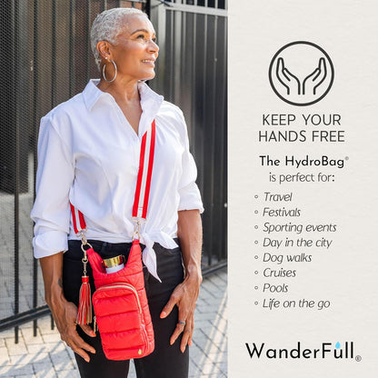 WanderFull Original HydroBag Fits Up to 32 oz Water Bottle Holder with Strap – Hands-Free Crossbody Water Bottle Carrier Bag with Phone Pocket - Colors B