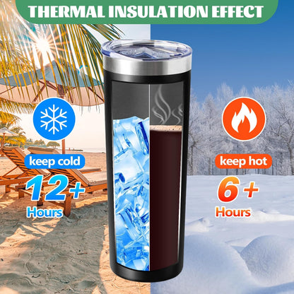 20 oz Skinny Tumblers with Lid and Straw,Stainless Steel Vacuum Insulated Tumbler Cup Double Wall Travel Coffee Mug, Thermal Water Tumbler for Hot and Cold Drinks(Rose Gold,1)