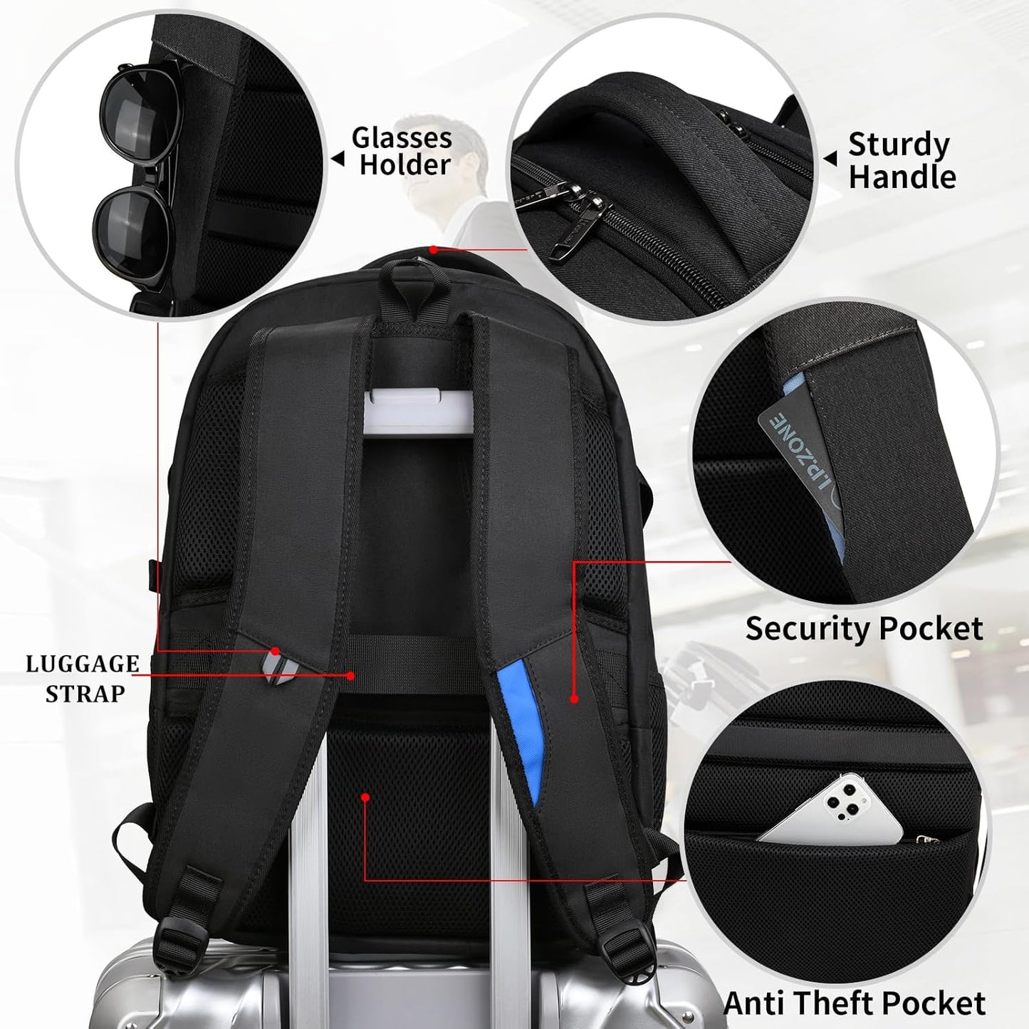 DUSLANG 17 Inch Laptop Backpack for Travel Water Resistant College Backpack for Men/Women Laptop Bag with USB Charging Port,Black - Colors B