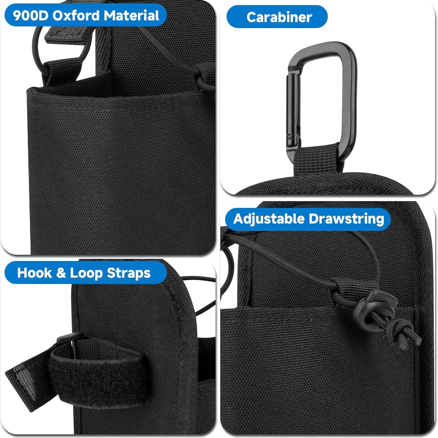 Xxerciz Water Bottle Holder for Backpack Shoulder Strap, Nylon Water Bottle Strap with Drawstring Carabiner, Portable Backpack Attachment Water Bottle Pouch for Hiking Walking Camping