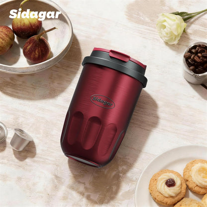 Travel Coffee Mug 10 oz Ceramic Lined Tumbler, Double Wall Stainless Steel Coffee Cup with Lid, Vacuum Spill Proof Mini Water Bottle, Insulated Thermal Mug for Home Office, Orange