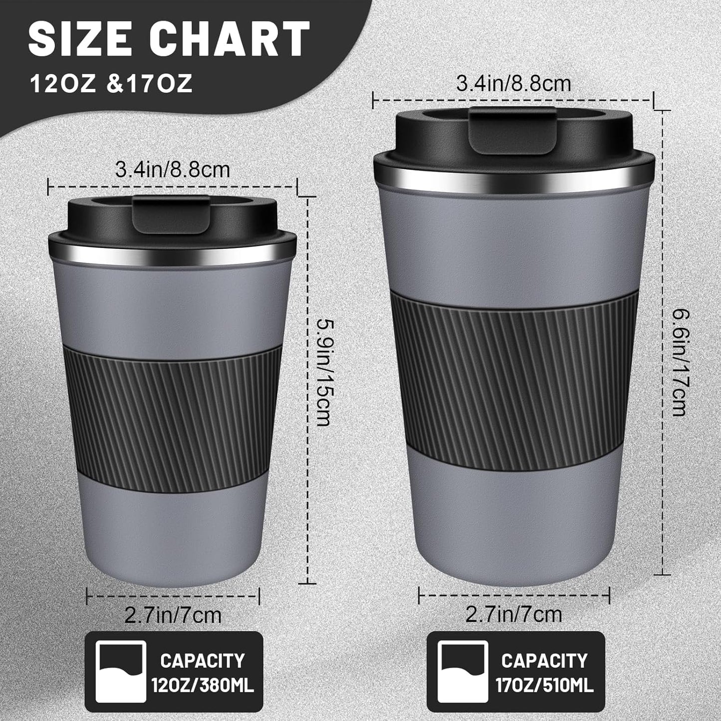 DUBUXW Insulated Coffee Tumblers with Flip Lid 12oz / 17oz, Stainless Steel Travel Coffee Mug Leak Proof, Vacuum Insulated Coffee Mug Reusable Cup, Keeps Cold and Hot for Coffee Tea