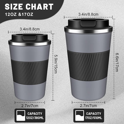 DUBUXW Insulated Coffee Tumblers with Flip Lid 12oz / 17oz, Stainless Steel Travel Coffee Mug Leak Proof, Vacuum Insulated Coffee Mug Reusable Cup, Keeps Cold and Hot for Coffee Tea