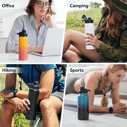 Fijinhom 24 oz Insulated Water Bottle with Handle, 304 Stainless Steel Water Bottles with Wide Mouth, Double Wall Vacuum Sports Water Bottle, BPA Free, Keep Cold and Hot, Black | with Handle