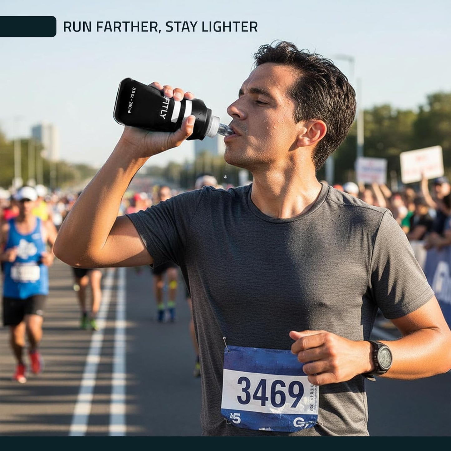 FITLY Soft Flask - Shrink As You Drink Soft Water Bottle for Hydration Pack - Folding Water Bottle Ideal for Running, Hiking, Cycling, Climbing & Rigorous Activity