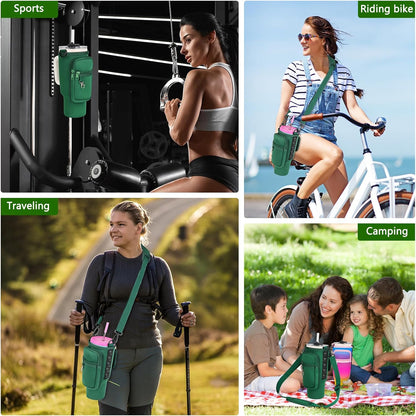 Magnetic Water Bottle Carrier Bag Compatible with Stanley/Meoky 40 oz Tumbler with Handle,Water Bottle Holder Pouch with Adjustable Shoulder Strap & Phone Pocket Fits for Stanley Cup Accessories