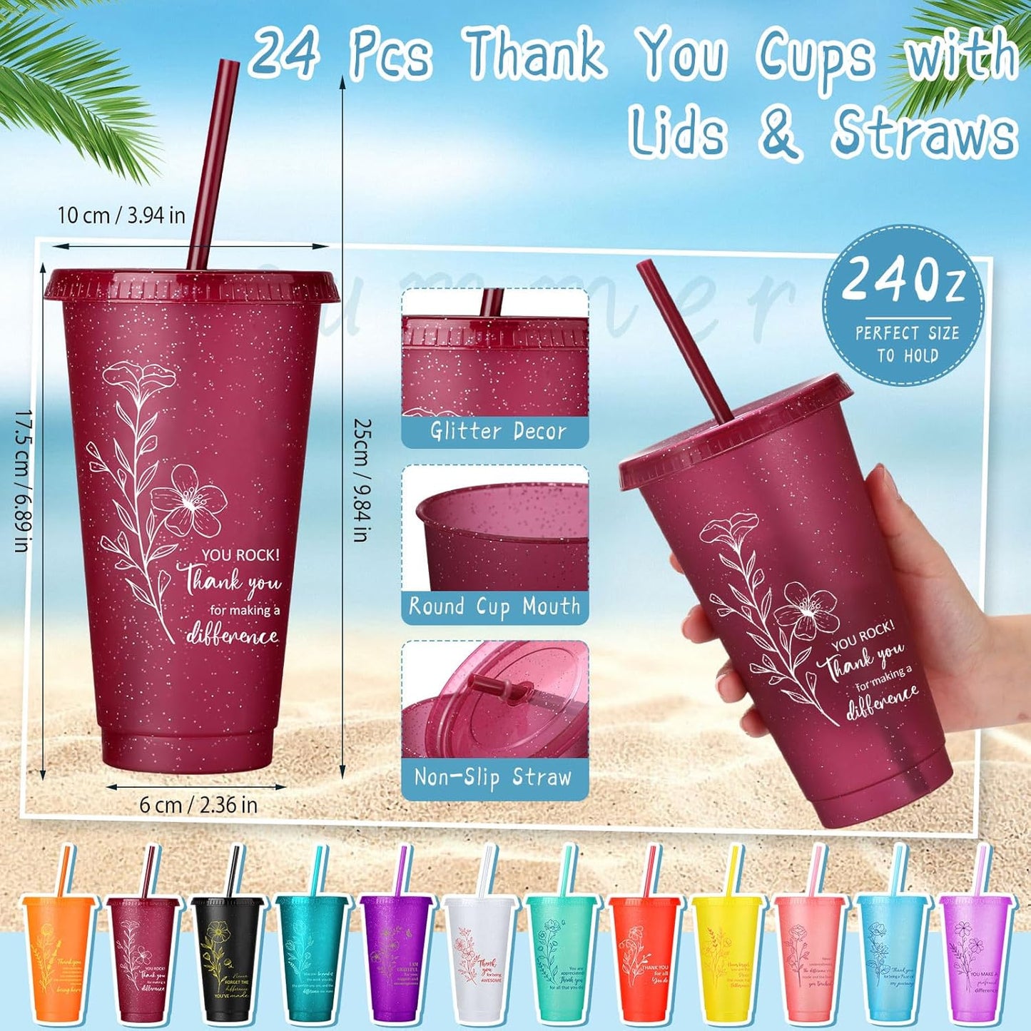 Feifeiya 72 Pcs/ 24 Set Bible Verse Gifts Bulk 24 oz Father's Day Christian Plastic Tumbler with Lids and Straws Inspirational Prayer Notepads Religious Pen Church Cups Gift for Christian Party Favors