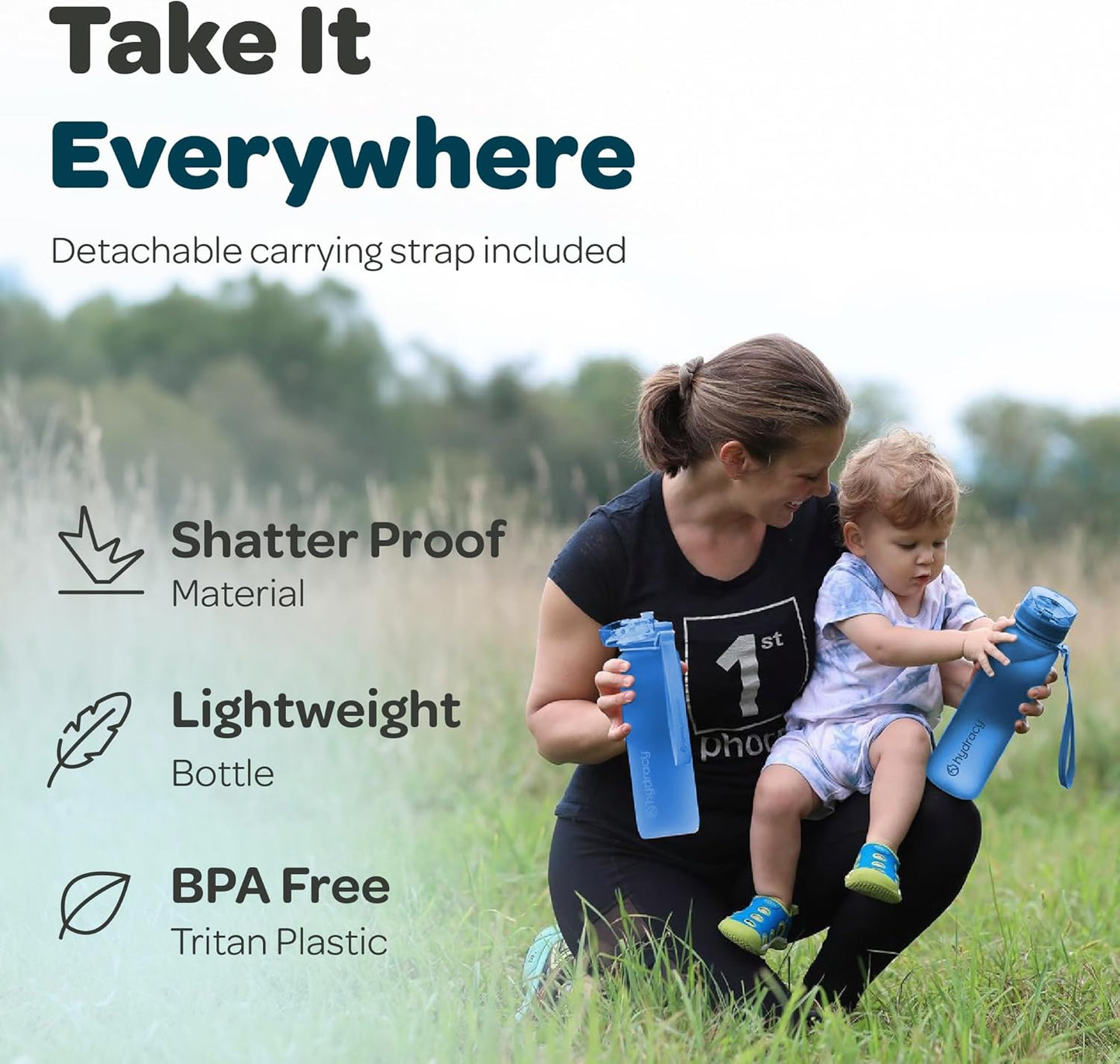 Hydracy Water Bottle with Time Marker -Large BPA Free Water Bottle & No Sweat Sleeve -Leak Proof Gym Bottle with Times to Drink - Ideal for Fitness Sports & Outdoors