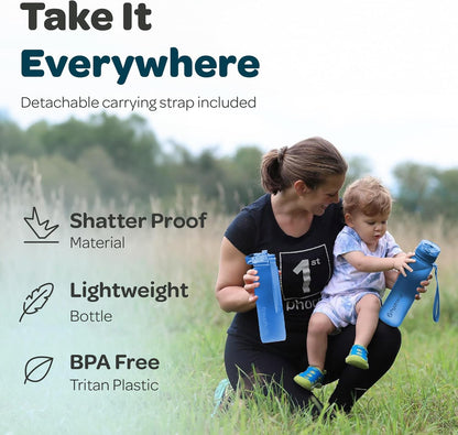 Hydracy Water Bottle with Time Marker -Large BPA Free Water Bottle & No Sweat Sleeve -Leak Proof Gym Bottle with Times to Drink - Ideal for Fitness Sports & Outdoors