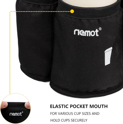 riemot Luggage Travel Cup Holder Free Hand Drink Carrier - Hold Two Coffee Mugs - Fits Roll on Suitcase Handles - Gifts for Flight Attendants Travelers Accessories Carbon Black