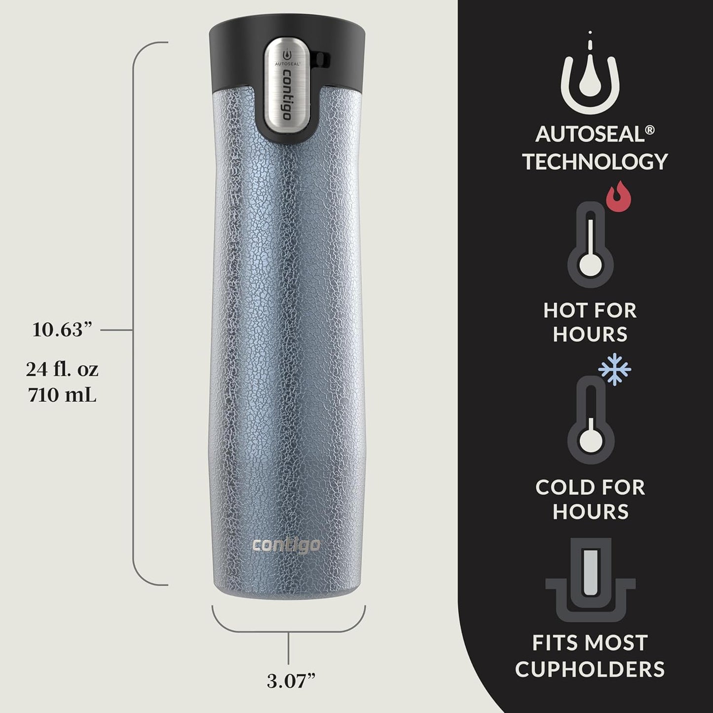 Contigo AUTOSEAL West Loop Vacuum-Insulated Stainless Steel Travel Mug with Easy-Clean Lid 12 oz Blueberry