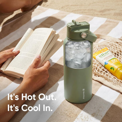 KEWIXY Pickleball Water Bottle 32 oz Insulated, Stainless Steel with Straw, Leak Proof, Keep Cold 24H, Vacuum, Pickleball Gifts for Pickleball Players, Pickleball Lovers, Women Girls Sport