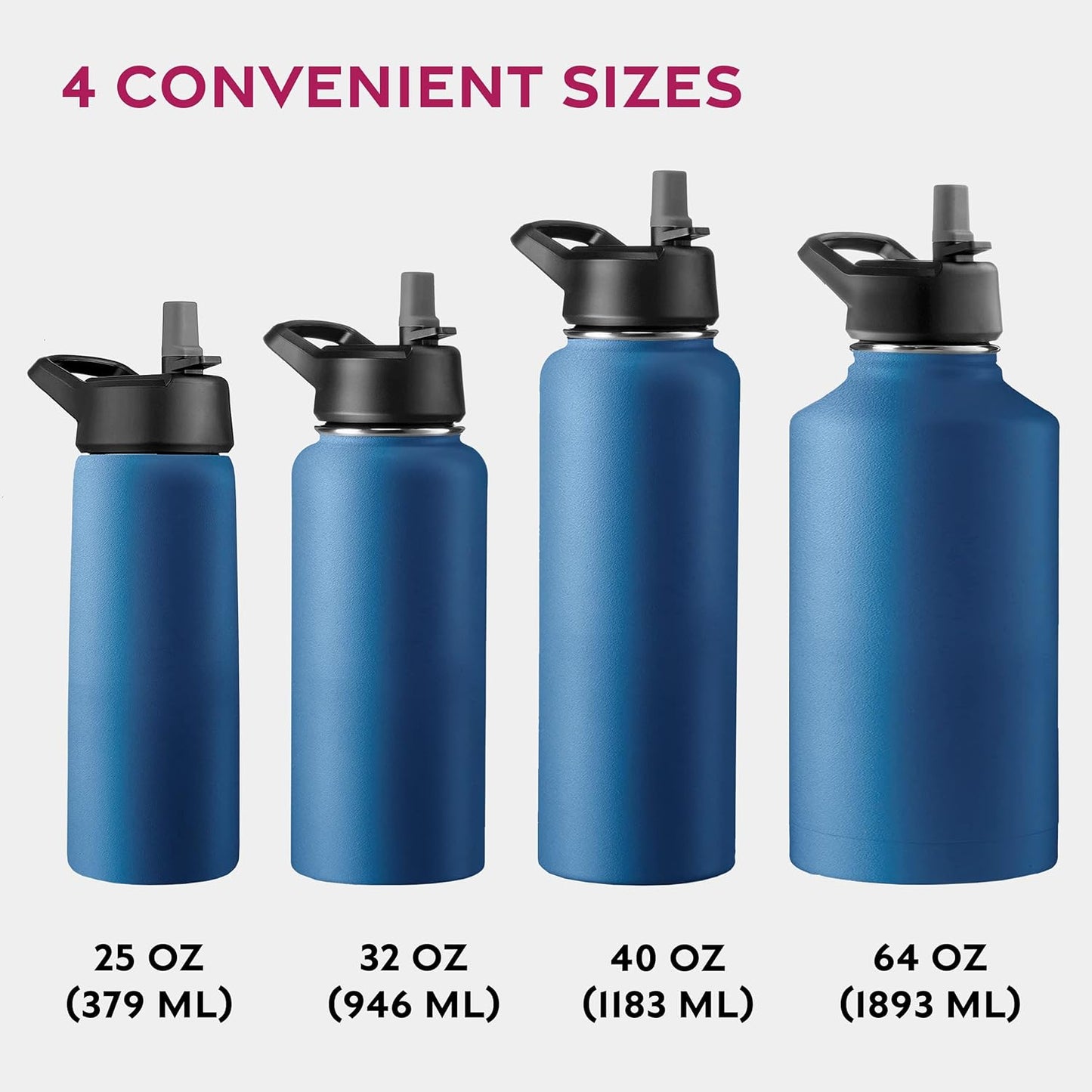 FineDine Water Bottle - Stainless Steel Insulated Water Bottle with Straw Lid, Flip Lid & Wide-Mouth Cap - Keeps Hot and Cold - 25 Oz / 739ml - Dreamy Purple