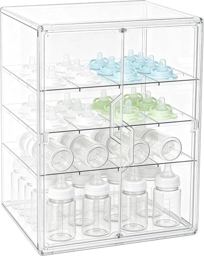 ERTIUANIO Baby Bottle Organizer – 3 Tier Bottle Storage Organizer Baby for Nipples, Pump Parts, Food Jars – Clear Acrylic Bottle Station Organizer for Countertop and Kitchen, Gifts for New Mom