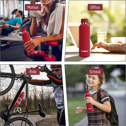 Exllena Slim Insulated Water Bottles for Travel 18oz with Clip, Double Wall Vacuum Stainless Steel Water Bottle Keeps Drinks Cold 24 Hrs/Hot 12 Hrs, 100% Leakproof, BPA Free(Black)